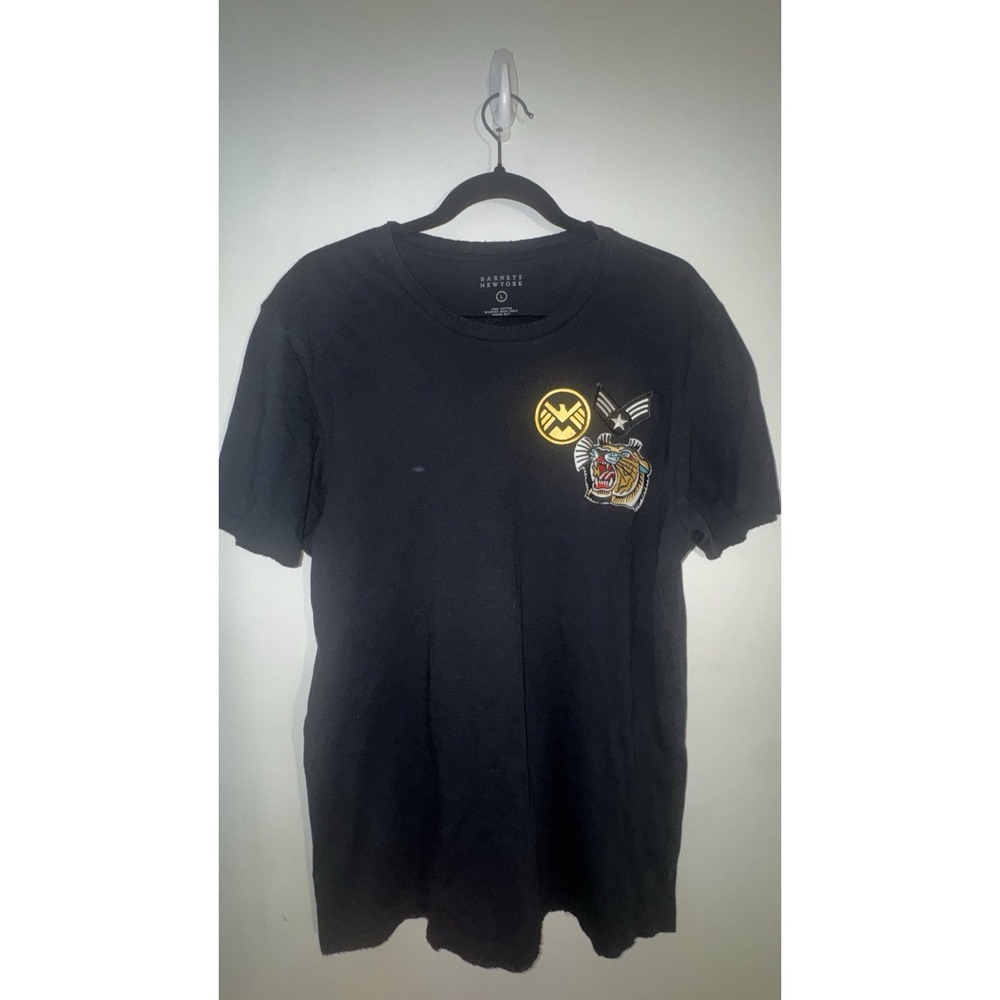 Barneys New York Embroidered Patch T-Shirt Black Large Tiger Military Graphic